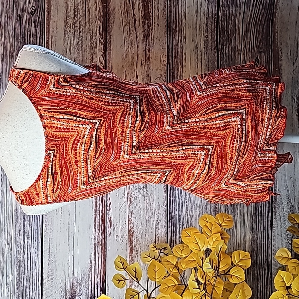 IDEOLOGY ETC. ORANGE AND RED 100% SILK V NECK TANK TOP - Picture 5 of 12